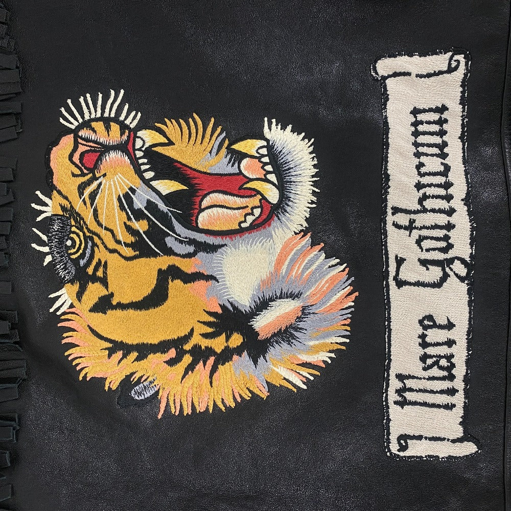 GUCCI Riders jacket 442668 Lambskin, Leather black TIGER EMBROIDERED BIKER JACKET mens 54 Used Authentic