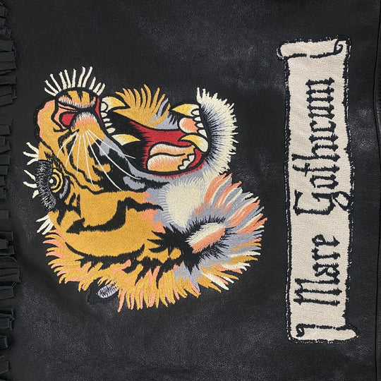 GUCCI Riders jacket 442668 Lambskin, Leather black TIGER EMBROIDERED BIKER JACKET mens 54 Used Authentic