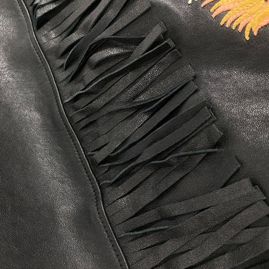 GUCCI Riders jacket 442668 Lambskin, Leather black TIGER EMBROIDERED BIKER JACKET mens 54 Used Authentic