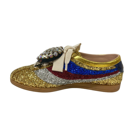 GUCCI sneakers 494609 Leather, Glitter multicolor Sequin Women 34 Used Authentic