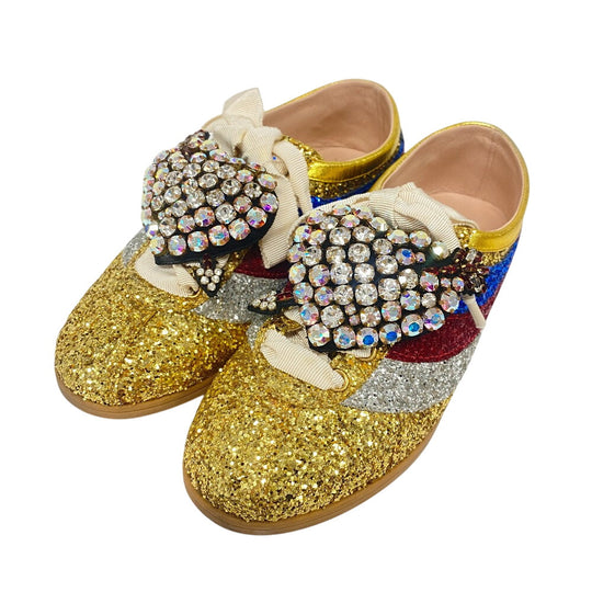 GUCCI sneakers 494609 Leather, Glitter multicolor Sequin Women 34 Used Authentic