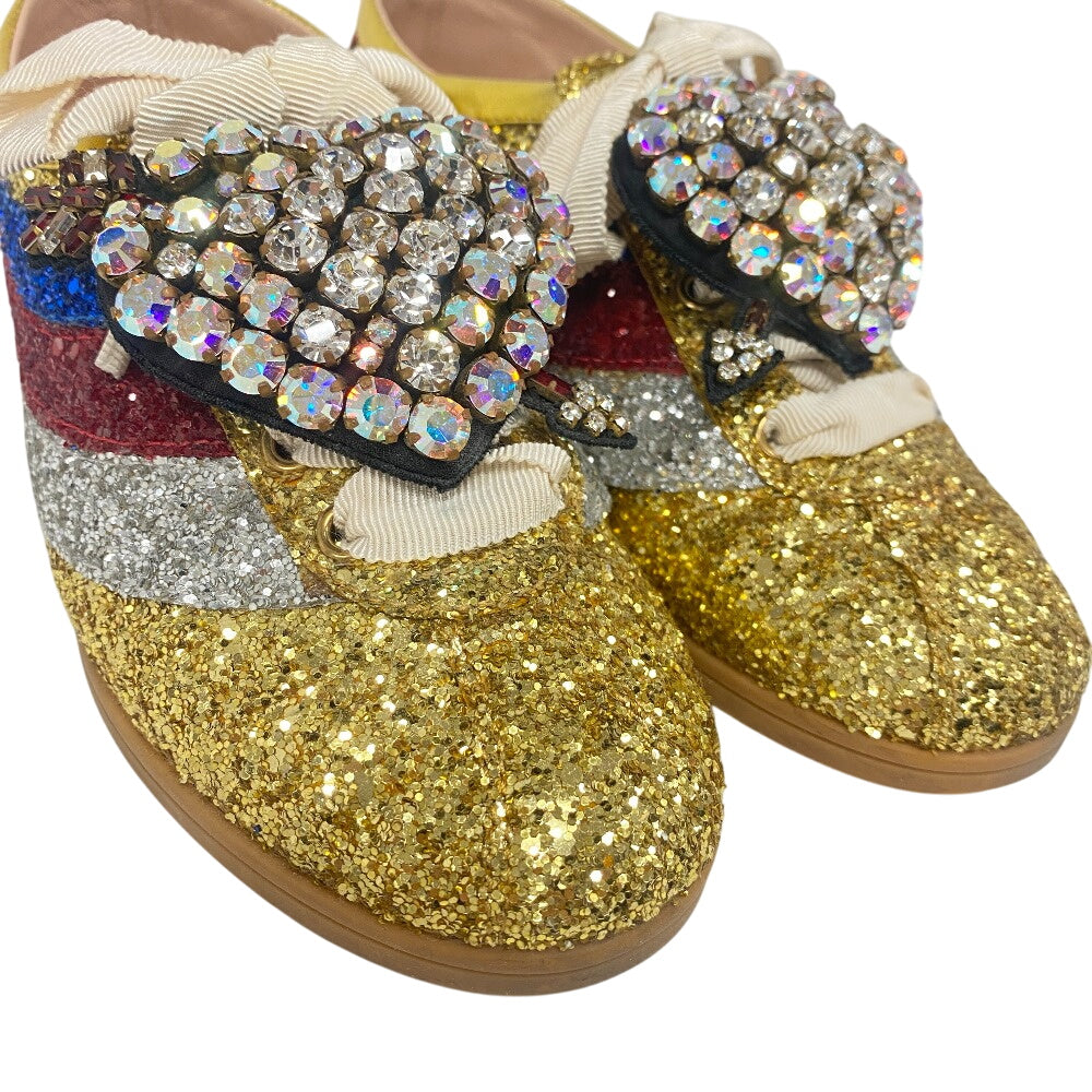 GUCCI sneakers 494609 Leather, Glitter multicolor Sequin Women 34 Used Authentic