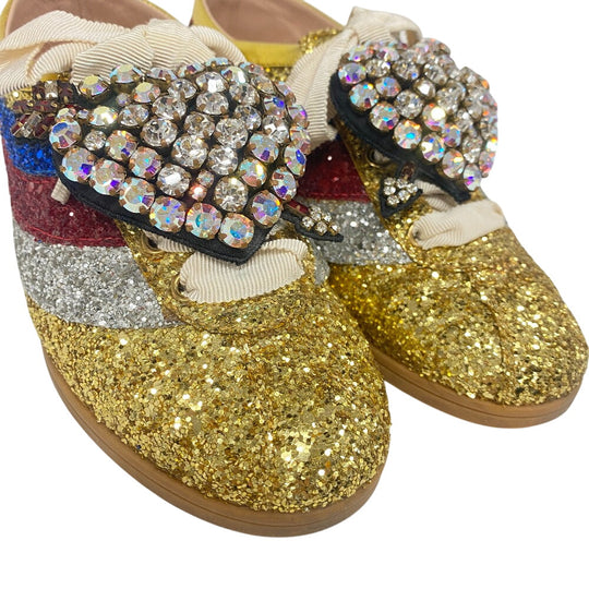 GUCCI sneakers 494609 Leather, Glitter multicolor Sequin Women 34 Used Authentic