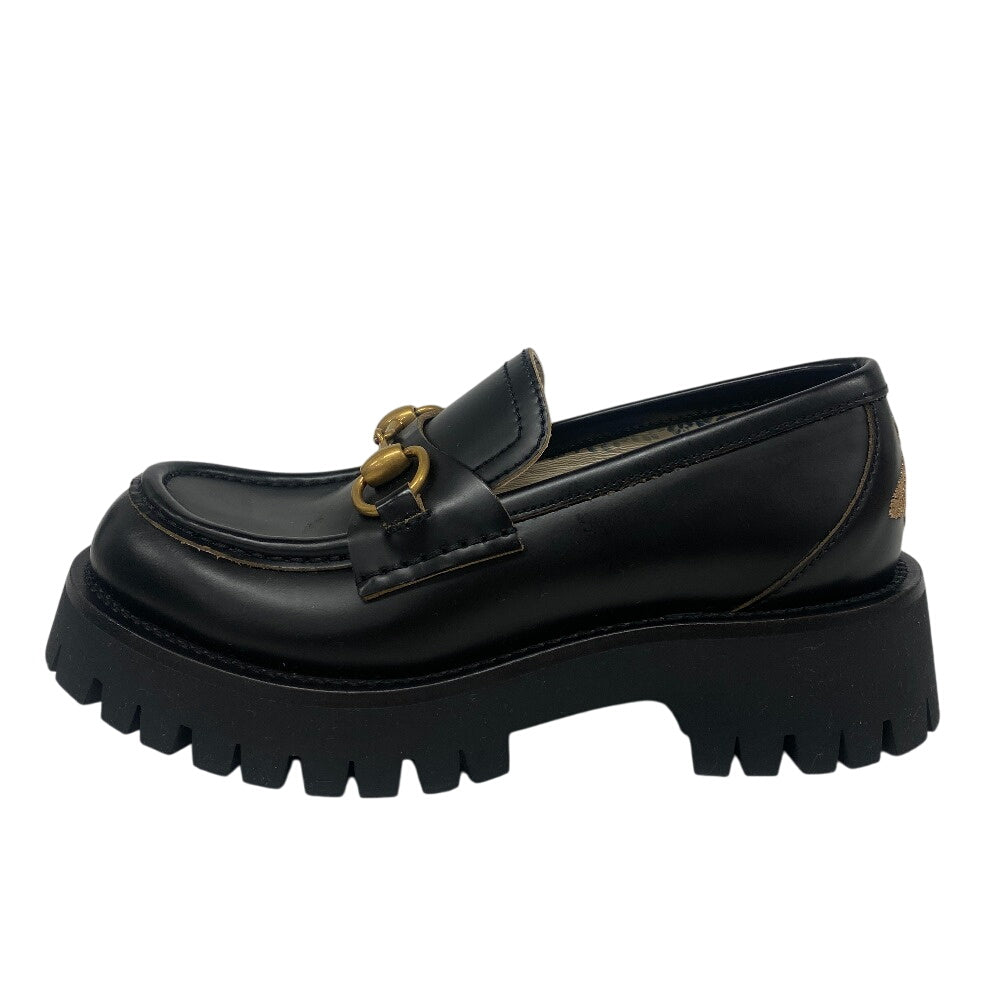 GUCCI loafers 577236 DS800 leather black Horsebit Women 34.5 Used Authentic