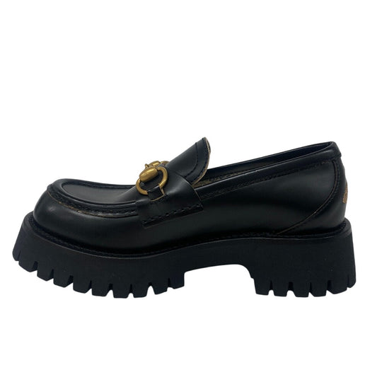 GUCCI loafers 577236 DS800 leather black Horsebit Women 34.5 Used Authentic