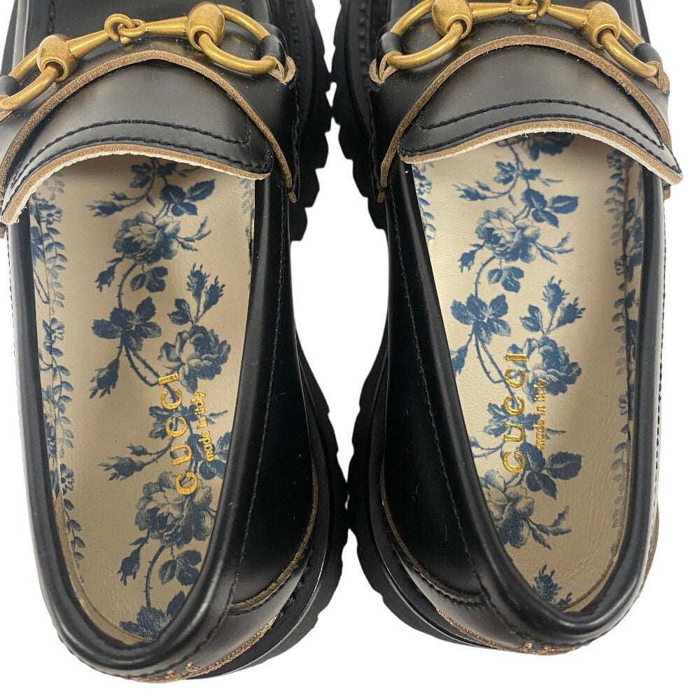 GUCCI loafers 577236 DS800 leather black Horsebit Women 34.5 Used Authentic