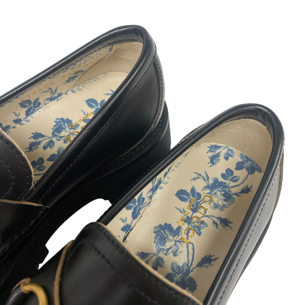 GUCCI loafers 577236 DS800 leather black Horsebit Women 34.5 Used Authentic