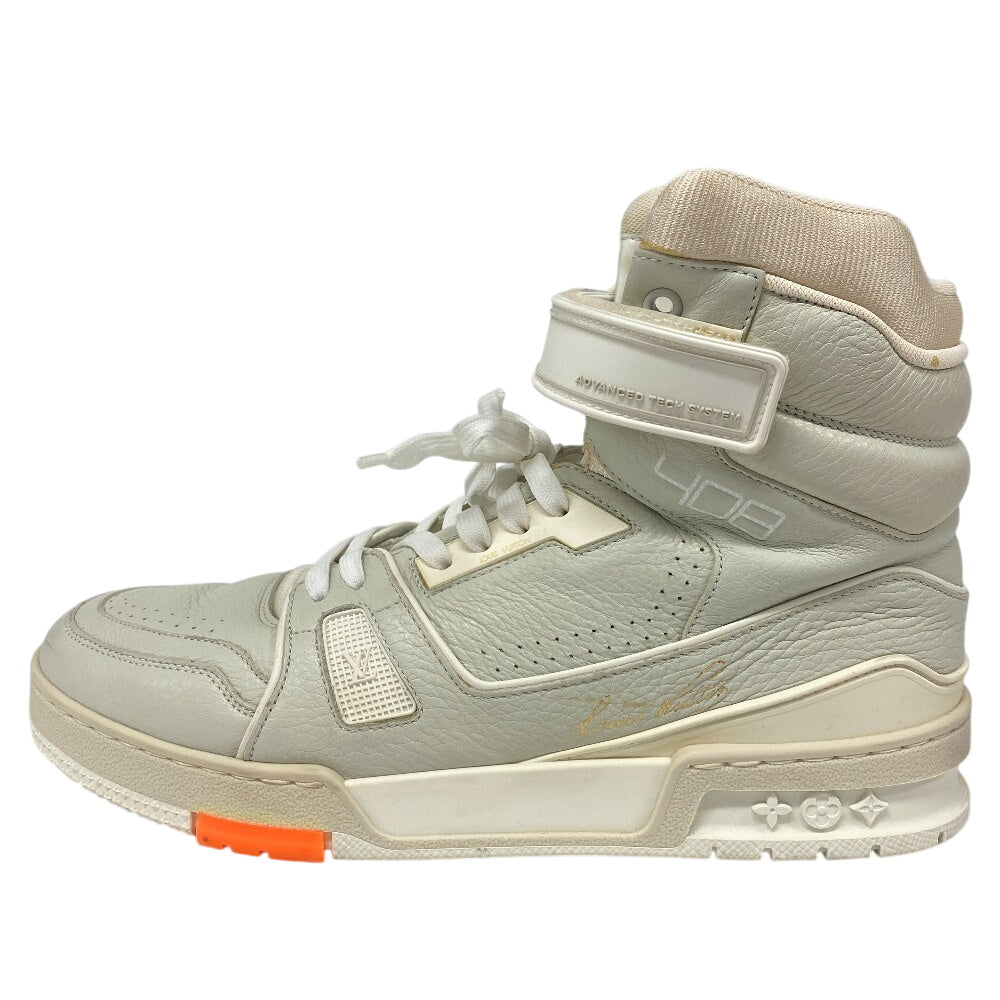 LOUIS VUITTON sneakers leather gray High cut sneakers LV trainer mens 7 1/2 Used Authentic