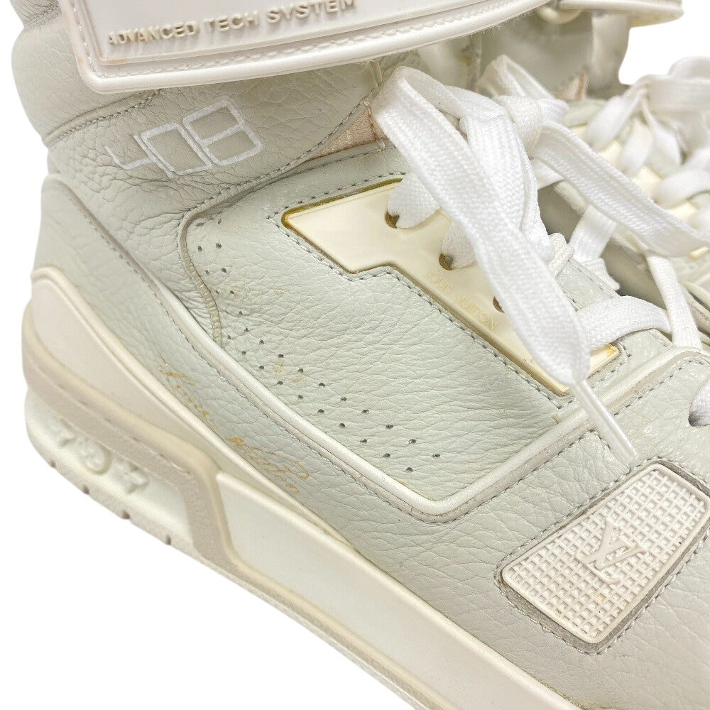 LOUIS VUITTON sneakers leather gray High cut sneakers LV trainer mens 7 1/2 Used Authentic