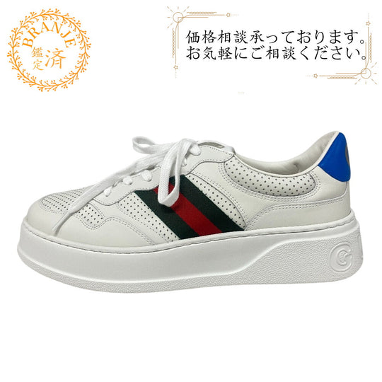 GUCCI sneakers leather white Sherry line Interlocking G mens 10 1/2 Used Authentic