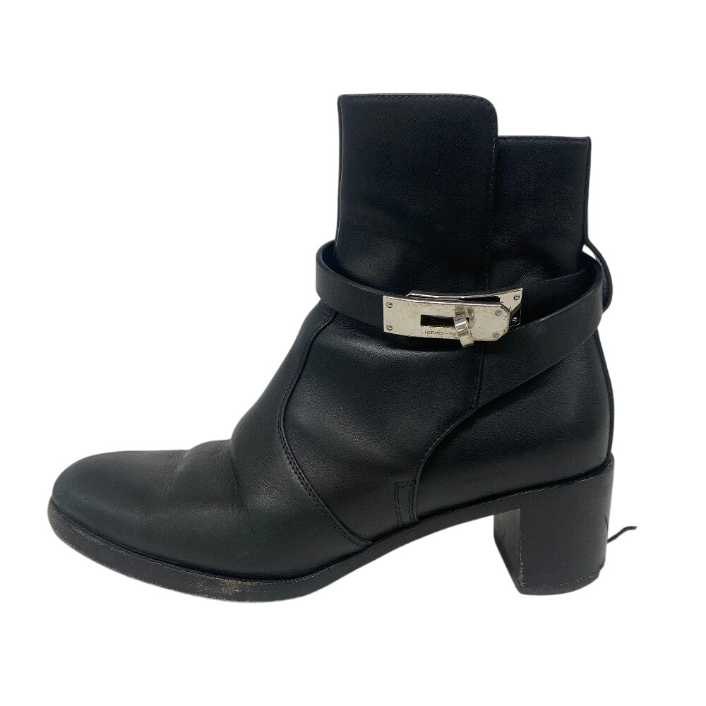 HERMES boots leather black frenchie Women 35 1/2 Used Authentic
