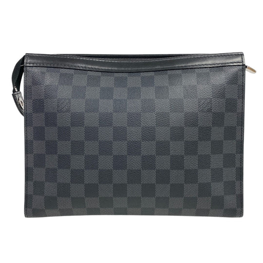 LOUIS VUITTON Clutch bag N41696 Patent leather black Pochette Damier Grafitte Voyage MM mens Used Authentic