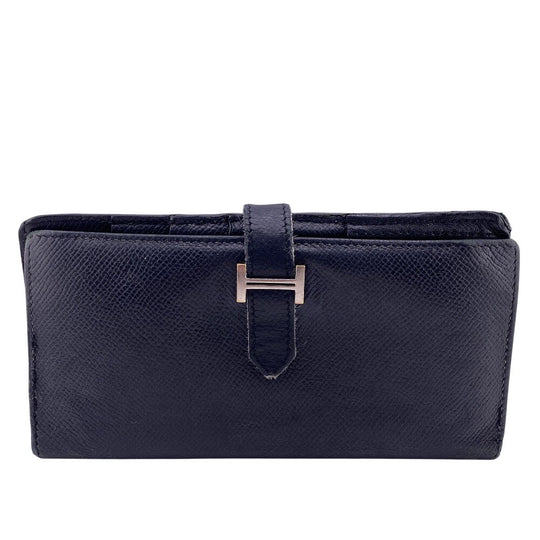 HERMES Long Wallet Purse leather black Beansufla mens Used Authentic