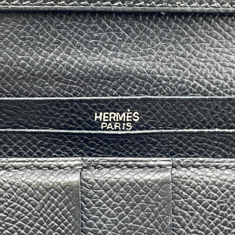 HERMES Long Wallet Purse leather black Beansufla mens Used Authentic