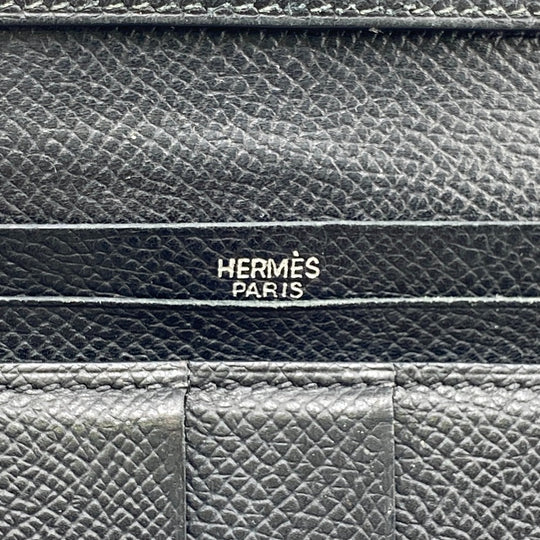 HERMES Long Wallet Purse leather black Beansufla mens Used Authentic