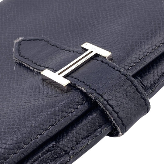 HERMES Long Wallet Purse leather black Beansufla mens Used Authentic
