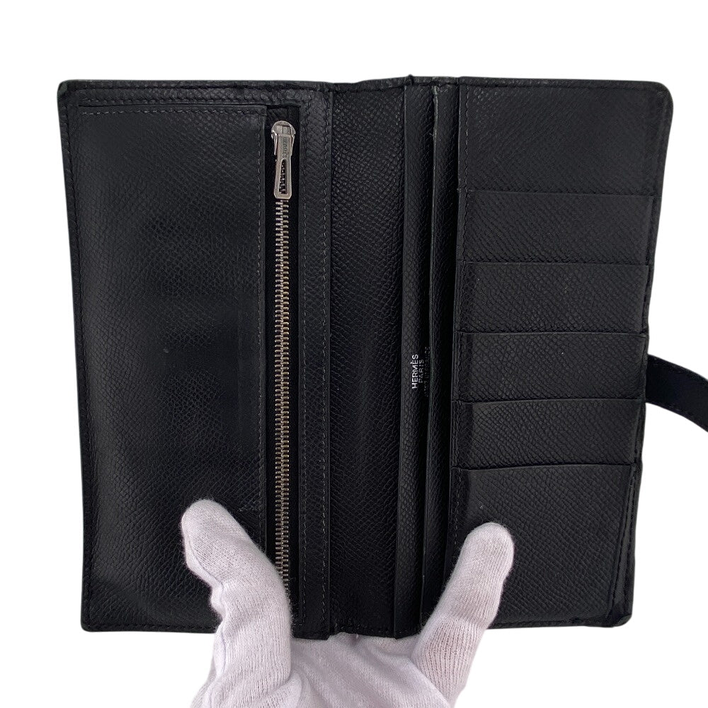 HERMES Long Wallet Purse leather black Beansufla mens Used Authentic