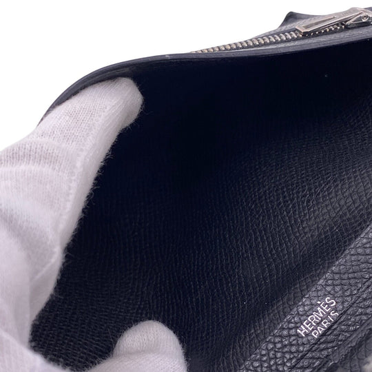 HERMES Long Wallet Purse leather black Beansufla mens Used Authentic
