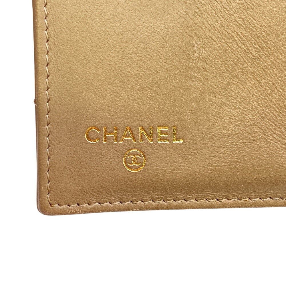 CHANEL Tri-fold wallet leather beige Matrasse Women Used Authentic