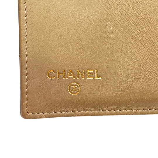 CHANEL Tri-fold wallet leather beige Matrasse Women Used Authentic