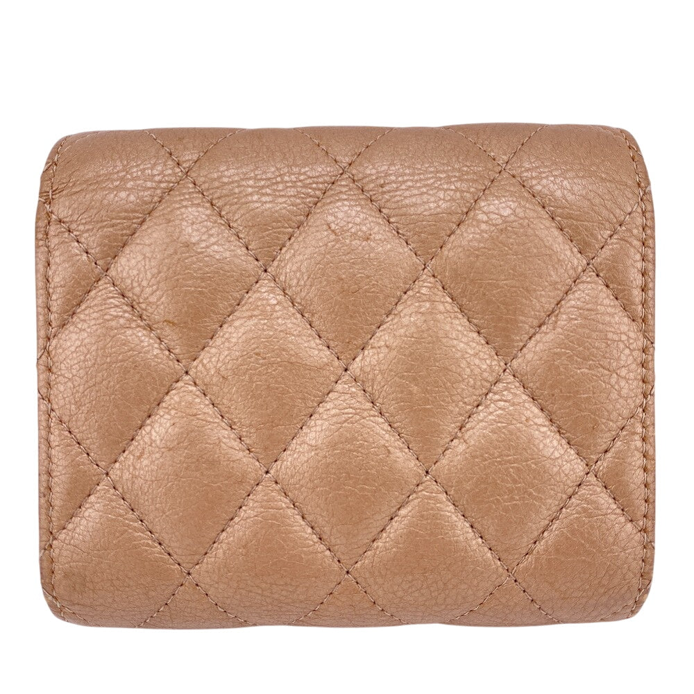 CHANEL Tri-fold wallet leather beige Matrasse Women Used Authentic
