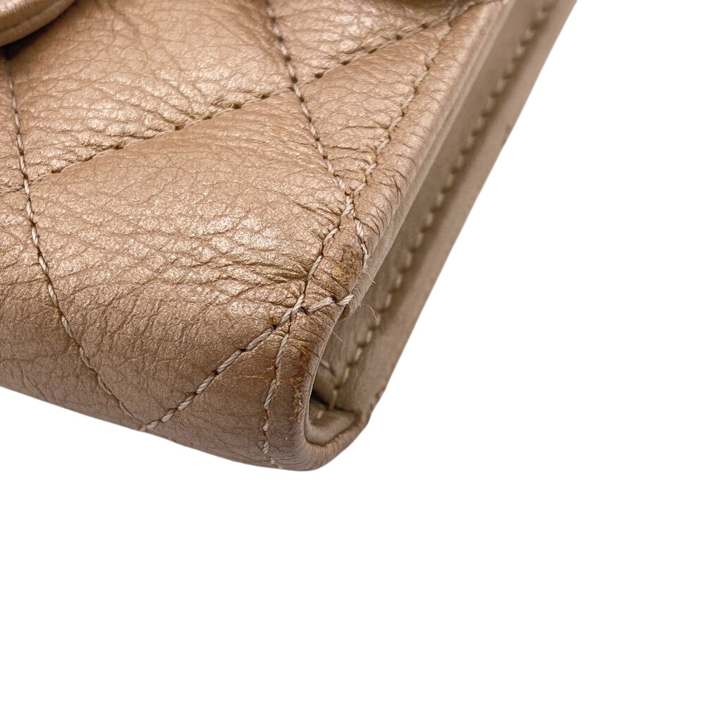 CHANEL Tri-fold wallet leather beige Matrasse Women Used Authentic