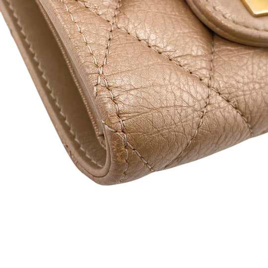 CHANEL Tri-fold wallet leather beige Matrasse Women Used Authentic