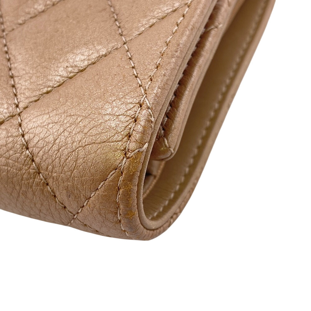 CHANEL Tri-fold wallet leather beige Matrasse Women Used Authentic