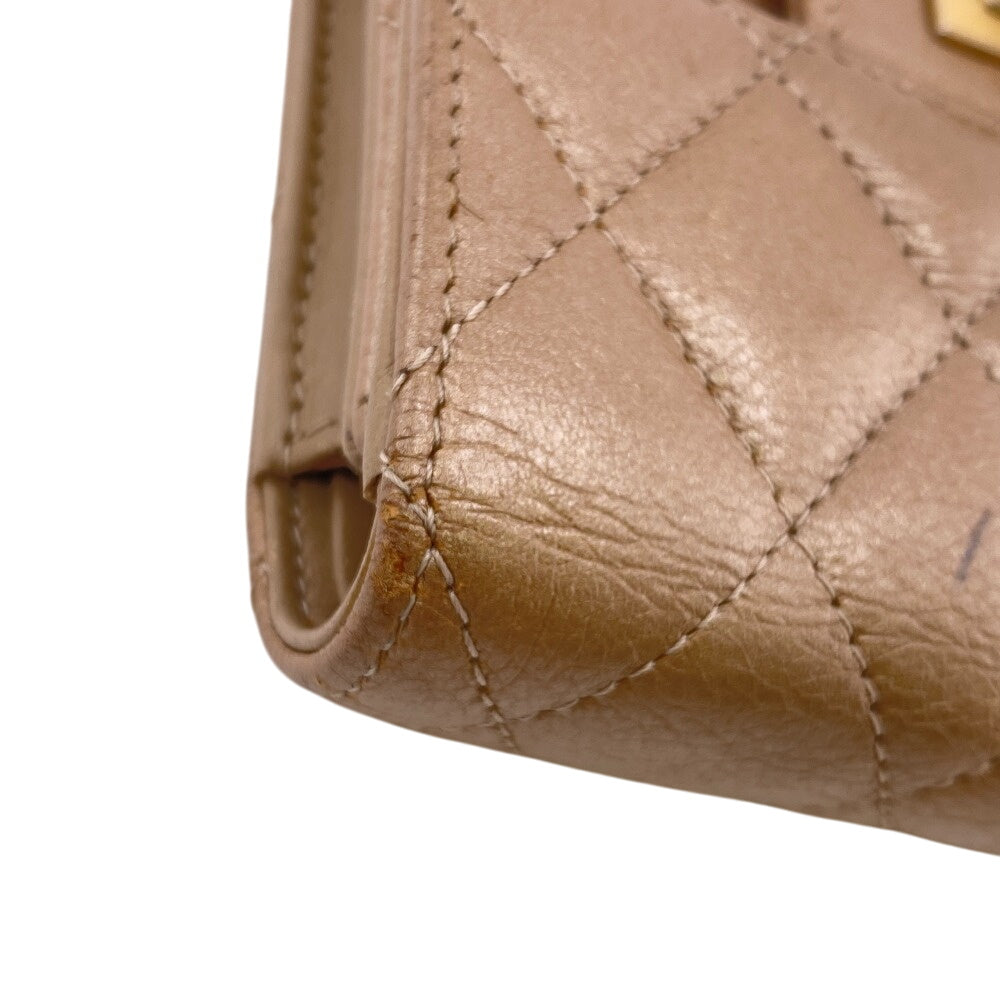 CHANEL Tri-fold wallet leather beige Matrasse Women Used Authentic