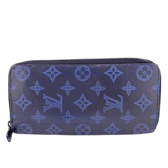 LOUIS VUITTON Long Wallet Purse M80423 leather Navy Zippy wallet Monogram Vertical mens Used Authentic