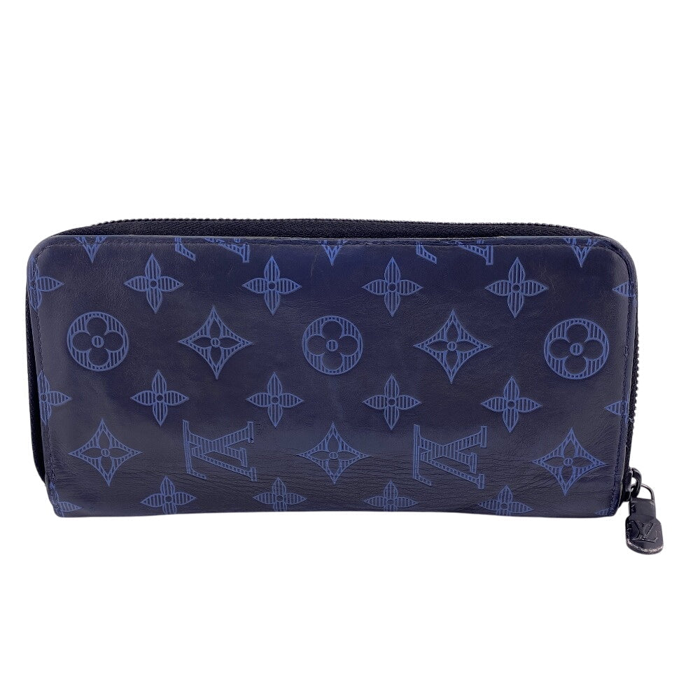 LOUIS VUITTON Long Wallet Purse M80423 leather Navy Zippy wallet Monogram Vertical mens Used Authentic