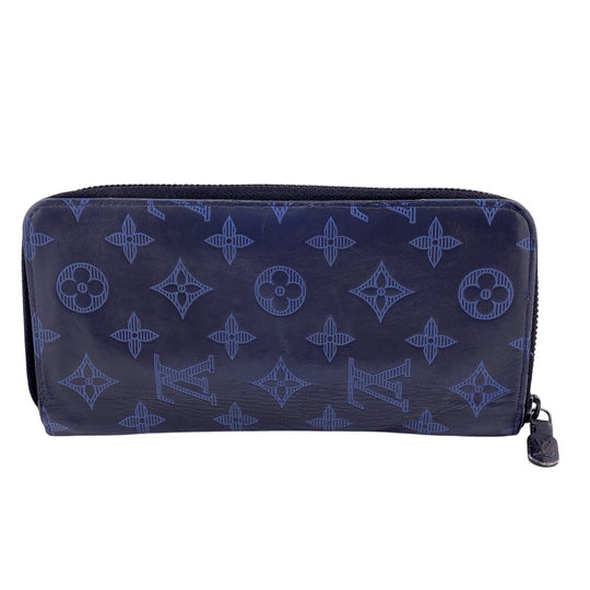 LOUIS VUITTON Long Wallet Purse M80423 leather Navy Zippy wallet Monogram Vertical mens Used Authentic
