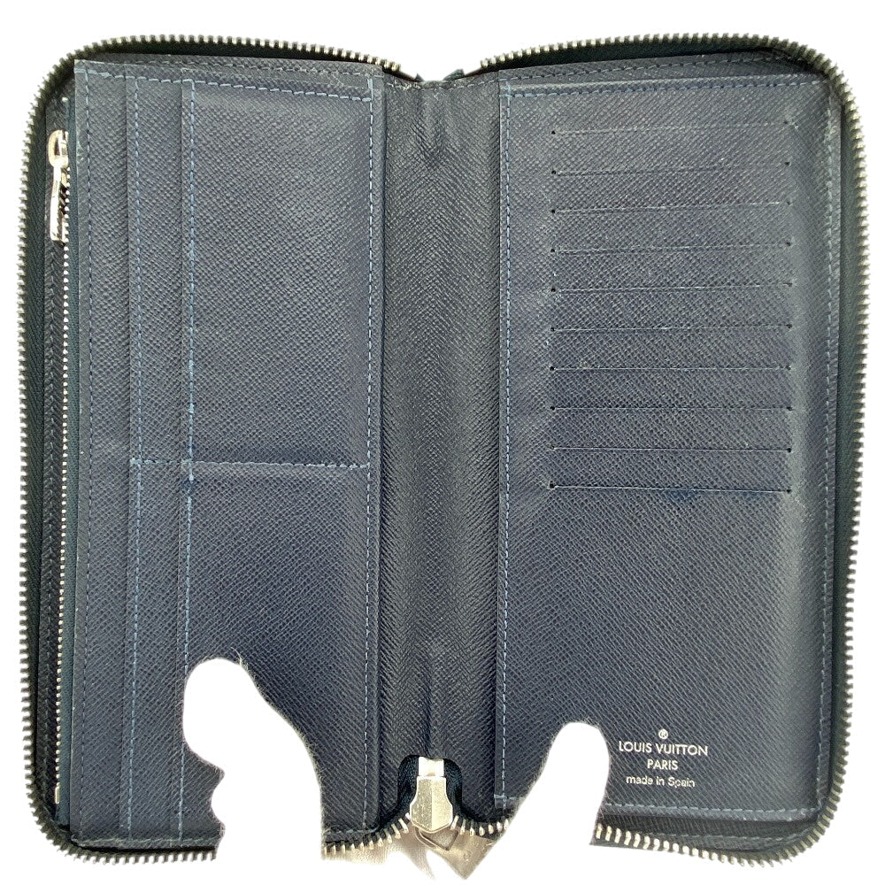 LOUIS VUITTON Long Wallet Purse M30510 leather Navy Taiga Zippy Wallet Vertical mens Used Authentic