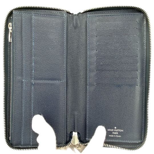 LOUIS VUITTON Long Wallet Purse M30510 leather Navy Taiga Zippy Wallet Vertical mens Used Authentic