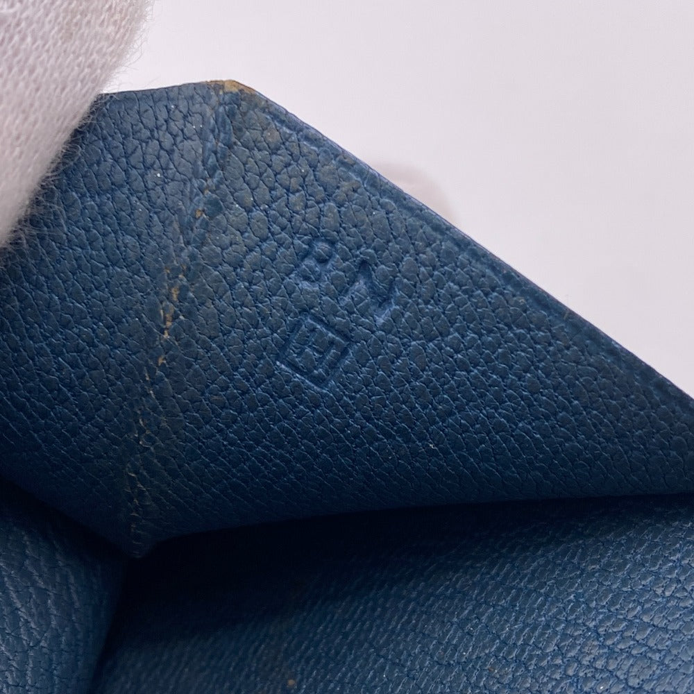 HERMES Long Wallet Purse leather blue Trifold Bearn Dupri(Unisex) Used Authentic