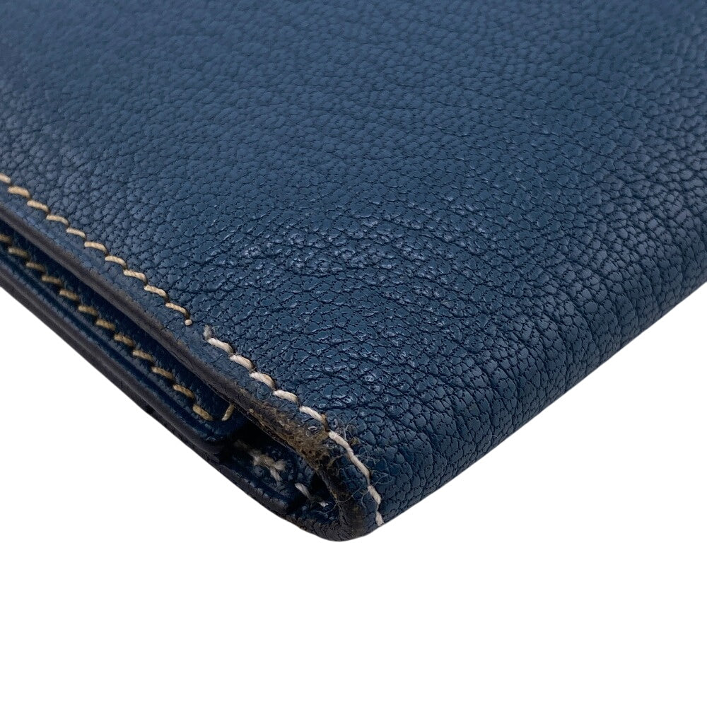 HERMES Long Wallet Purse leather blue Trifold Bearn Dupri(Unisex) Used Authentic
