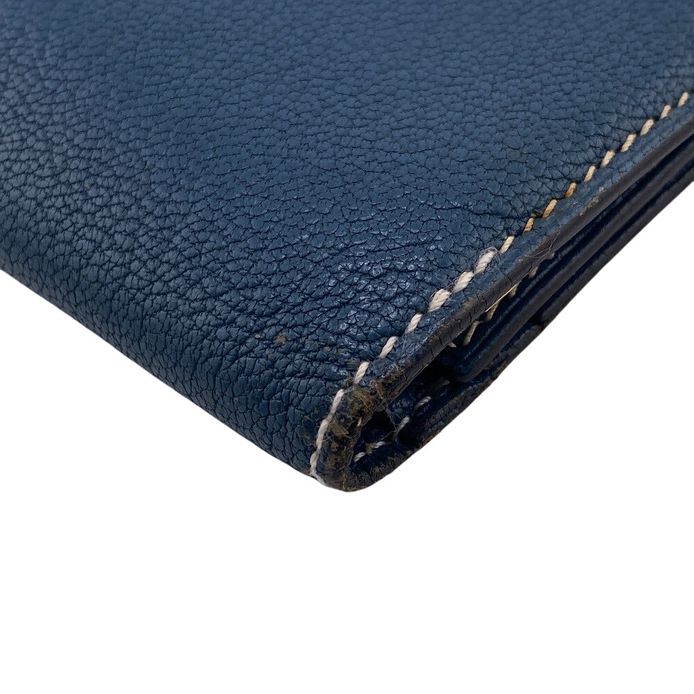 HERMES Long Wallet Purse leather blue Trifold Bearn Dupri(Unisex) Used Authentic