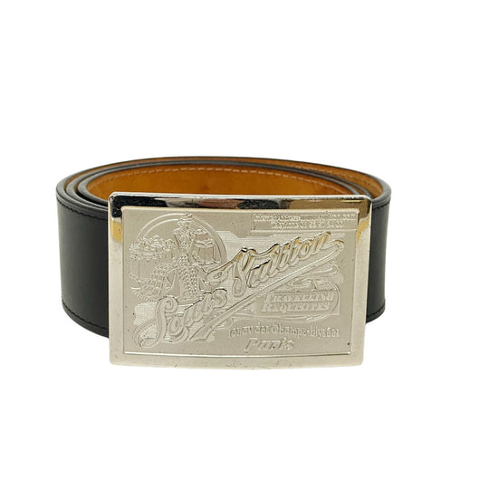 LOUIS VUITTON belt M6812Q leather black Jeans Belt Santur mens 90/36 Used Authentic
