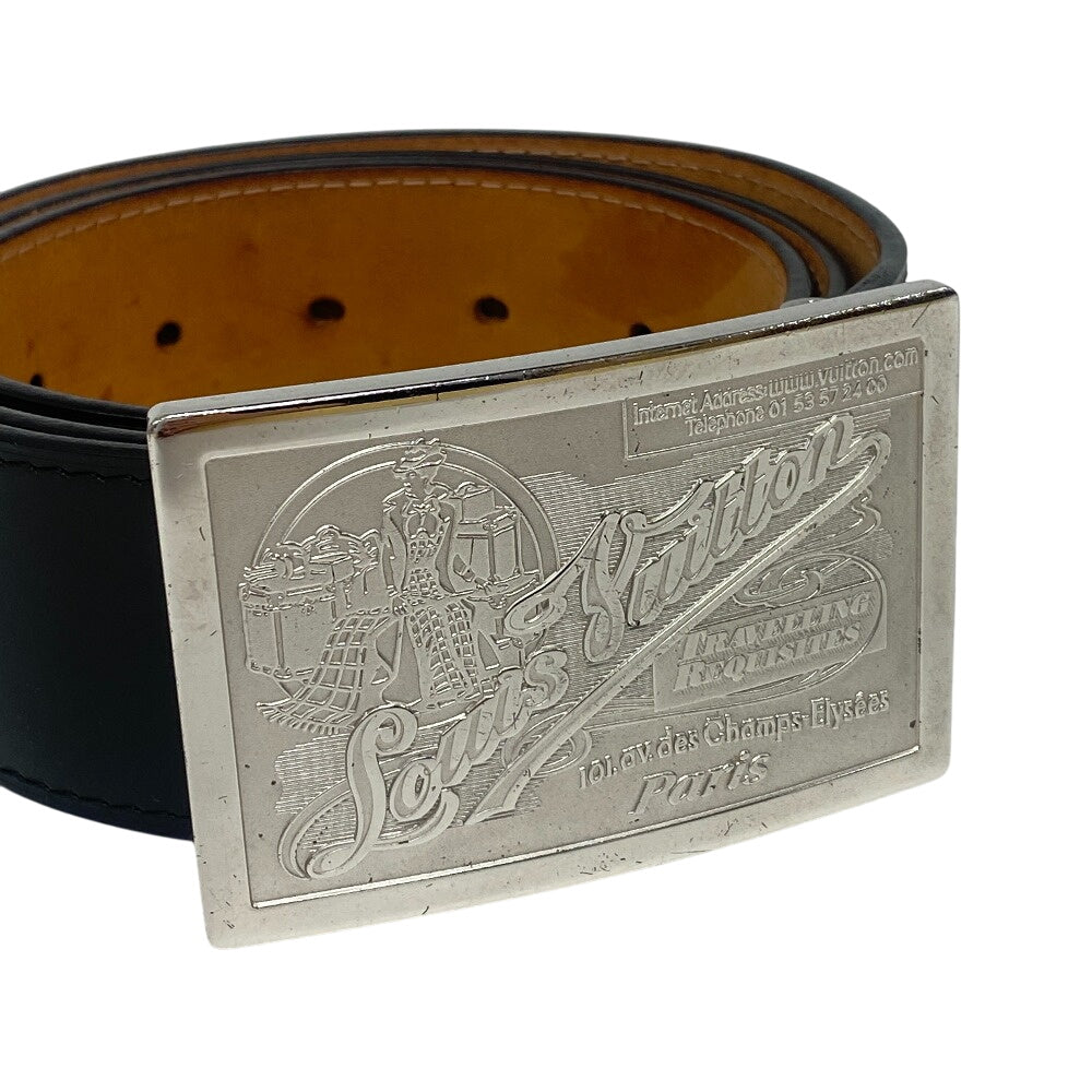 LOUIS VUITTON belt M6812Q leather black Jeans Belt Santur mens 90/36 Used Authentic