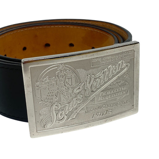LOUIS VUITTON belt M6812Q leather black Jeans Belt Santur mens 90/36 Used Authentic