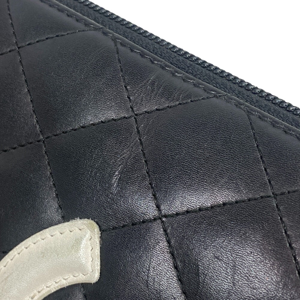 CHANEL Long Wallet Purse 12091903 leather black Zip Around Wallet Cambon line COCO Mark Zippy Organizer Wallet Women(Unisex) Used Authentic