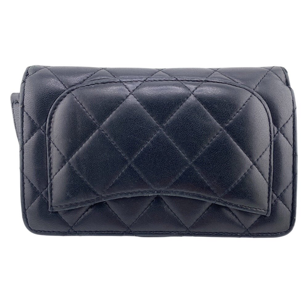 CHANEL Bifold Wallet lambskin black Matrasse COCO Mark Women Used Authentic