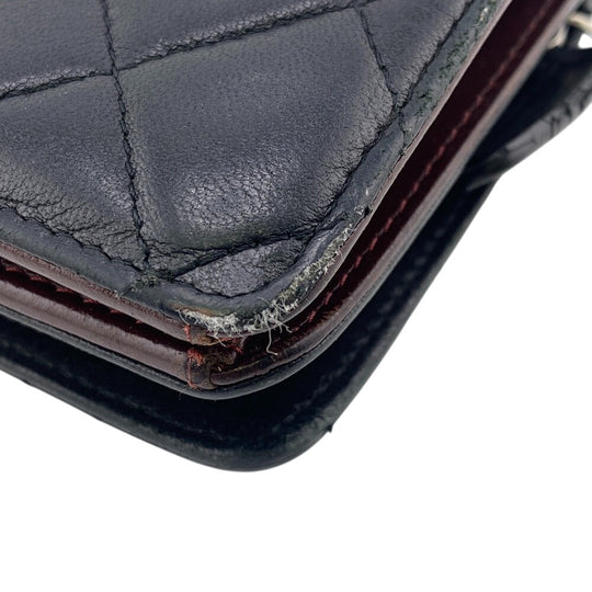 CHANEL Bifold Wallet lambskin black Matrasse COCO Mark Women Used Authentic