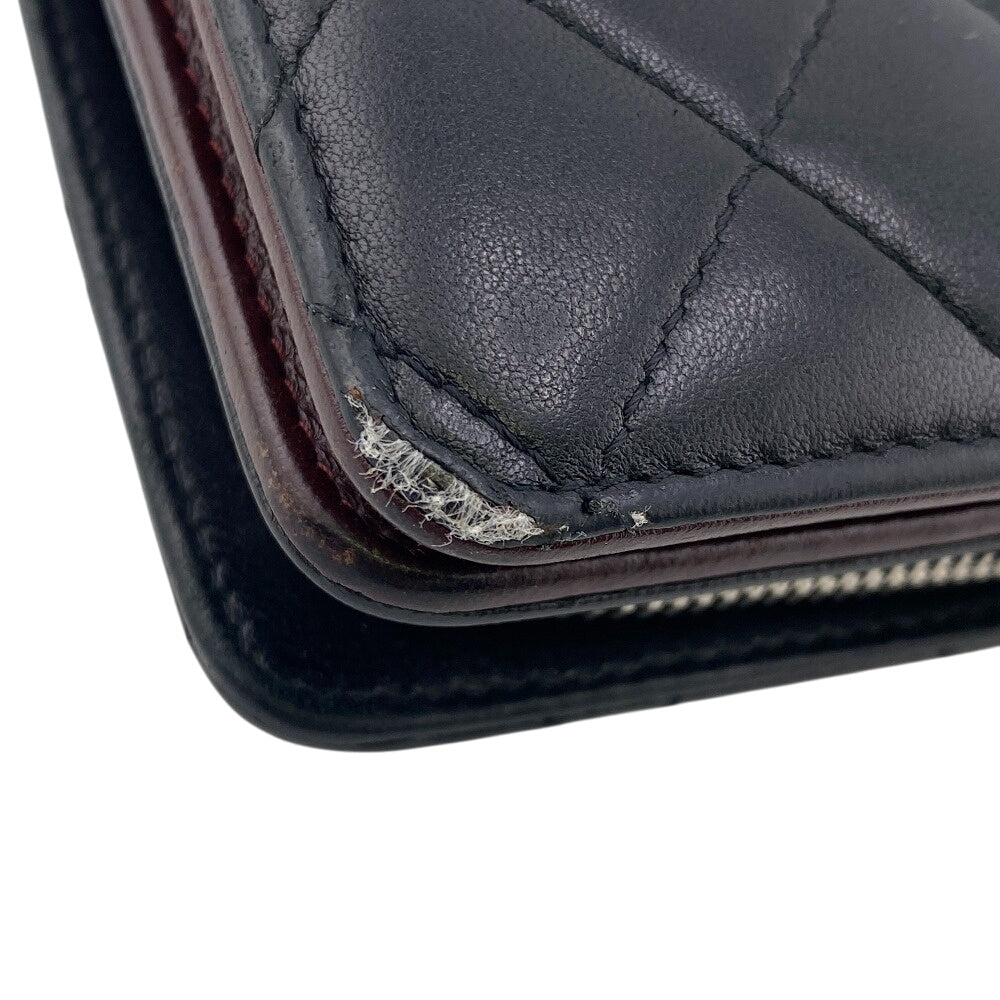 CHANEL Bifold Wallet lambskin black Matrasse COCO Mark Women Used Authentic