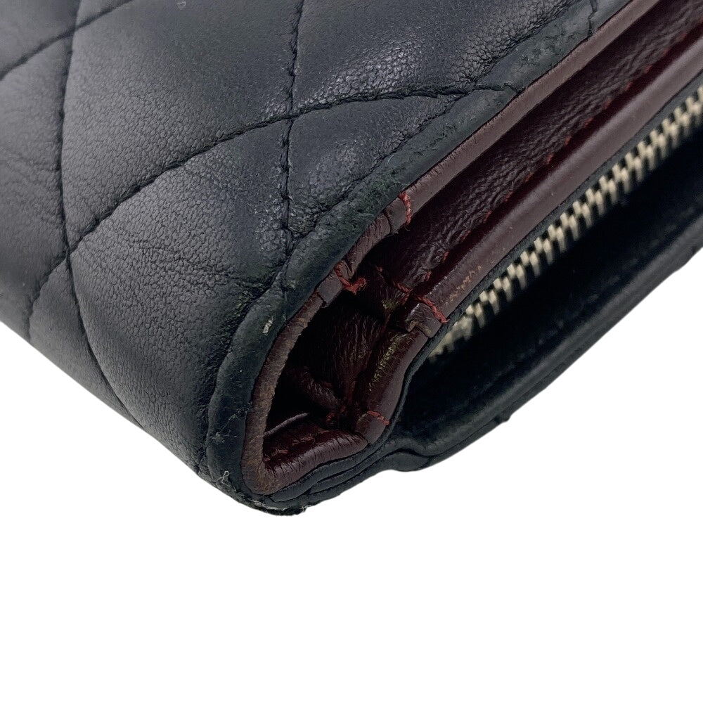CHANEL Bifold Wallet lambskin black Matrasse COCO Mark Women Used Authentic