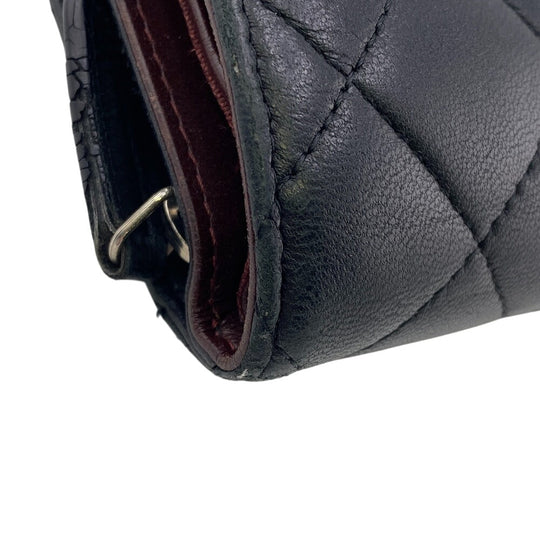 CHANEL Bifold Wallet lambskin black Matrasse COCO Mark Women Used Authentic