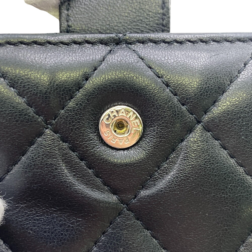 CHANEL Bifold Wallet lambskin black Matrasse COCO Mark Women Used Authentic