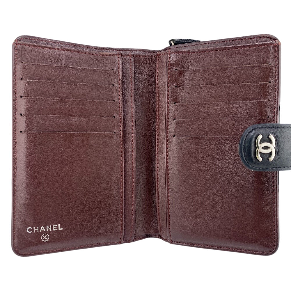 CHANEL Bifold Wallet lambskin black Matrasse COCO Mark Women Used Authentic