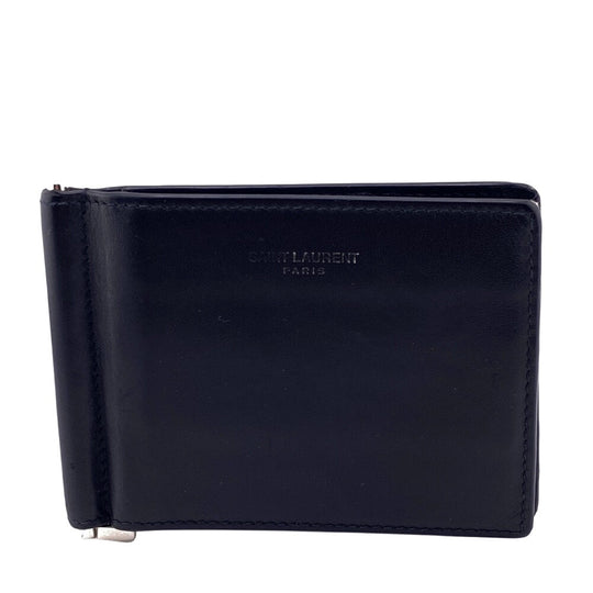 SAINT LAURENT Money clip 378005 leather black Bill clip wallet mens Used Authentic