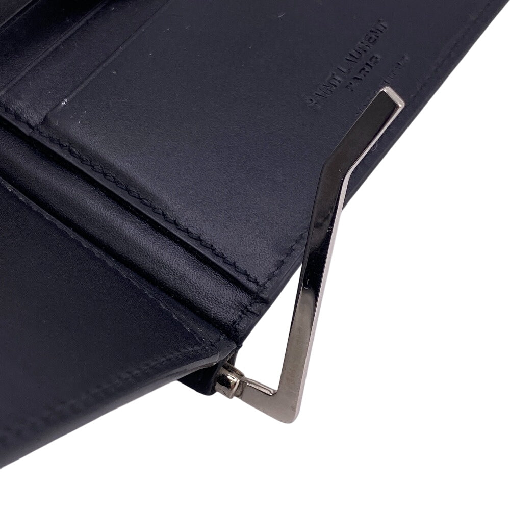 SAINT LAURENT Money clip 378005 leather black Bill clip wallet mens Used Authentic